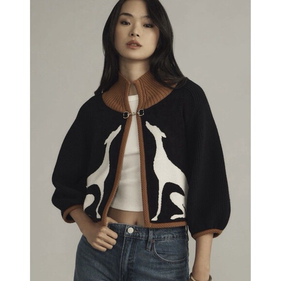 Anthropologie Sweaters - Anthropologie Maeve Dog Knit Cardigan Sweater Cape Greyhound Dogs Shrug S NWT